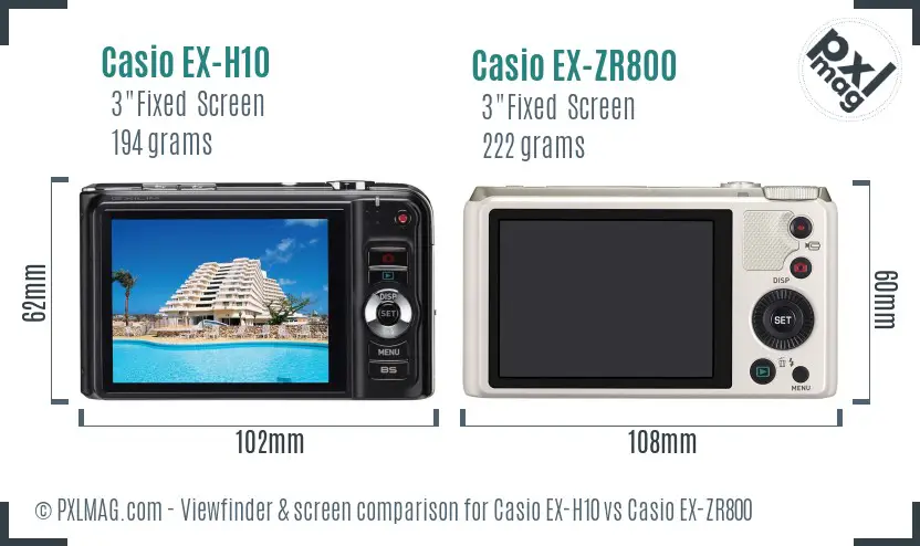 Casio EX-H10 vs Casio EX-ZR800 Screen and Viewfinder comparison