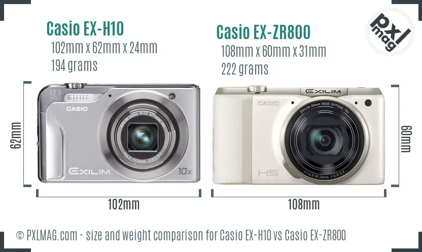 Casio EX-H10 vs Casio EX-ZR800 size comparison