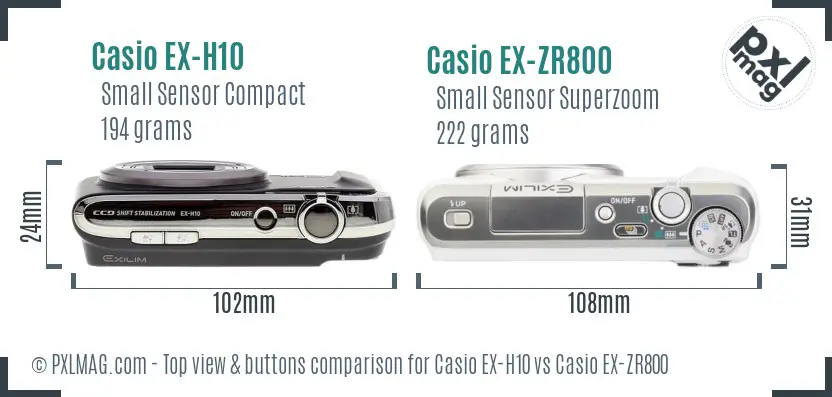 Casio EX-H10 vs Casio EX-ZR800 top view buttons comparison