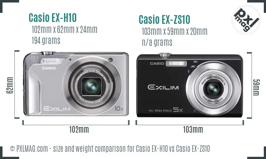 Casio EX-H10 vs Casio EX-ZS10 size comparison