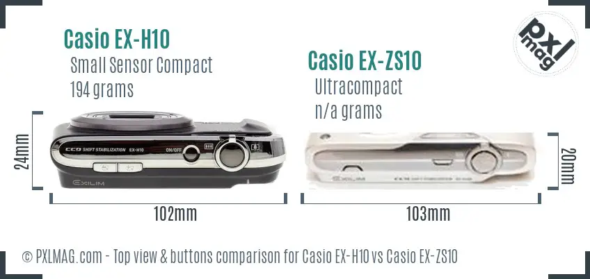 Casio EX-H10 vs Casio EX-ZS10 top view buttons comparison