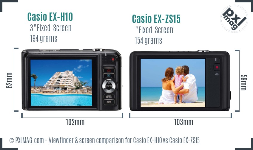 Casio EX-H10 vs Casio EX-ZS15 Screen and Viewfinder comparison