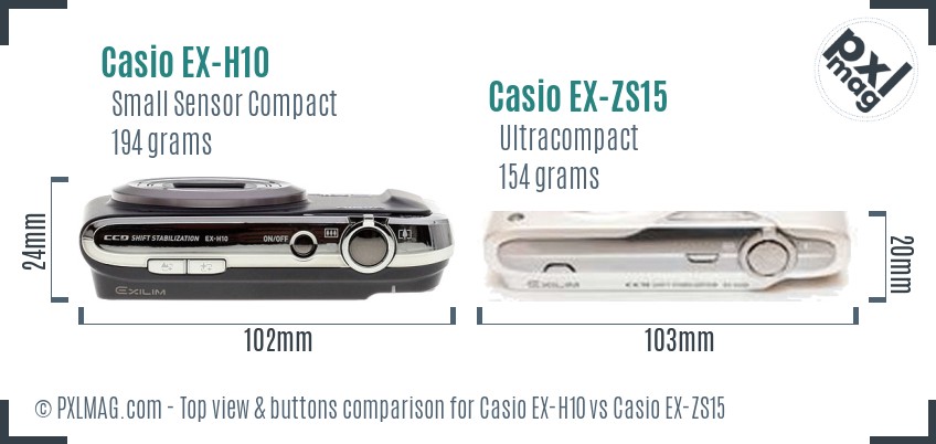 Casio EX-H10 vs Casio EX-ZS15 top view buttons comparison