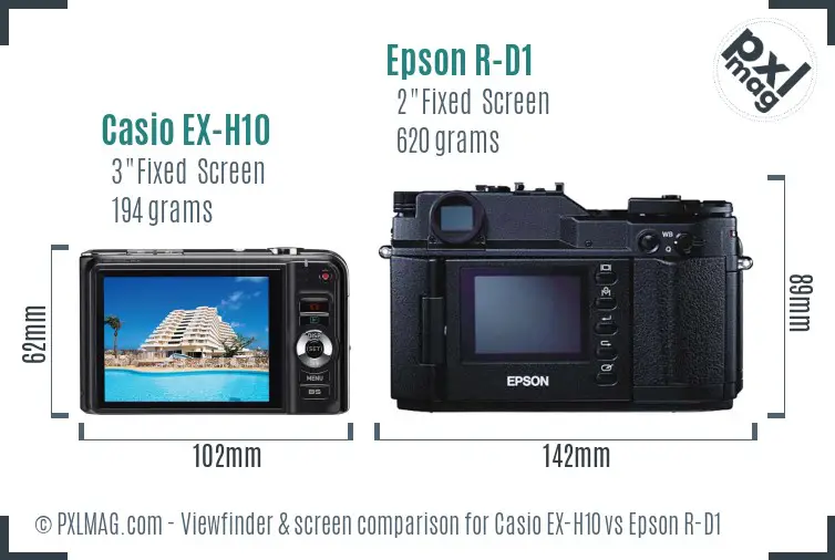 Casio EX-H10 vs Epson R-D1 Screen and Viewfinder comparison Casio EX-H10 vs Epson R-D1 Screen and Viewfinder comparison