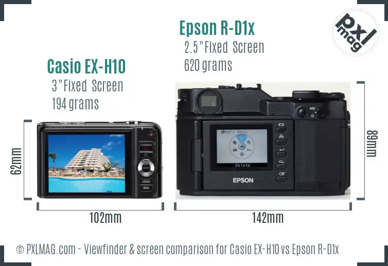 Casio EX-H10 vs Epson R-D1x Screen and Viewfinder comparison