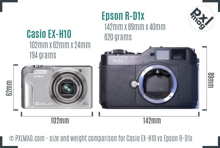 Casio EX-H10 vs Epson R-D1x size comparison