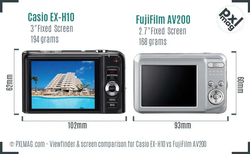 Casio EX-H10 vs FujiFilm AV200 Screen and Viewfinder comparison