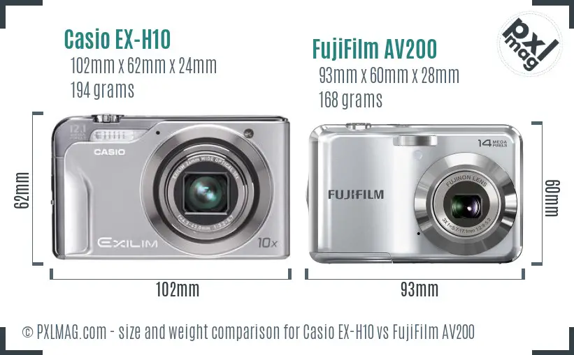 Casio EX-H10 vs FujiFilm AV200 size comparison