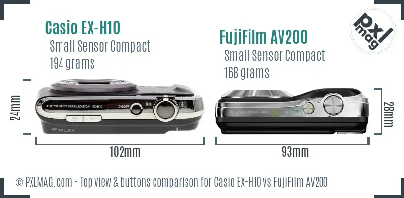 Casio EX-H10 vs FujiFilm AV200 top view buttons comparison