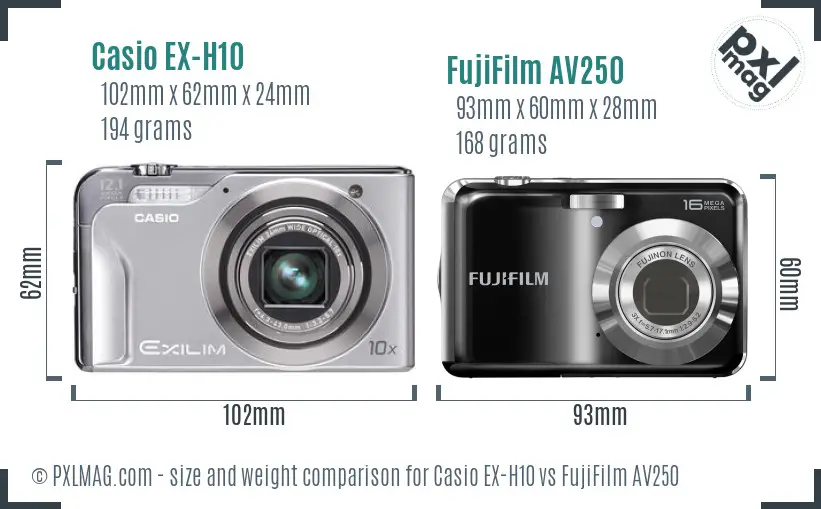 Casio EX-H10 vs FujiFilm AV250 size comparison