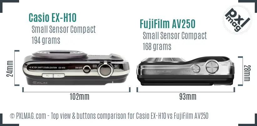 Casio EX-H10 vs FujiFilm AV250 top view buttons comparison