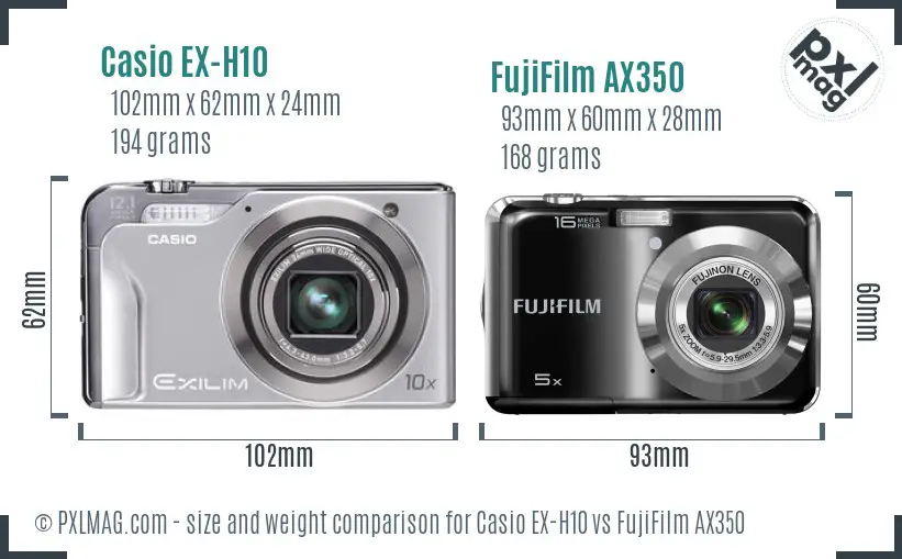 Casio EX-H10 vs FujiFilm AX350 size comparison