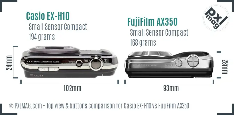 Casio EX-H10 vs FujiFilm AX350 top view buttons comparison