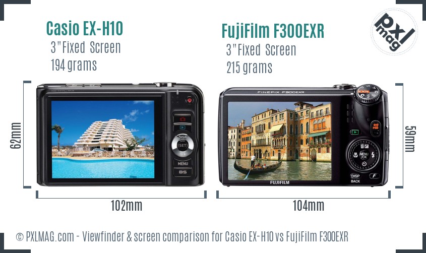 Casio EX-H10 vs FujiFilm F300EXR Screen and Viewfinder comparison
