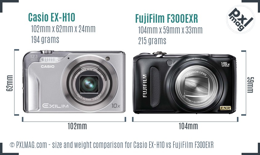Casio EX-H10 vs FujiFilm F300EXR size comparison Casio EX-H10 vs FujiFilm F300EXR size comparison
