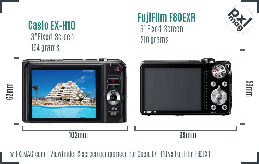Casio EX-H10 vs FujiFilm F80EXR Screen and Viewfinder comparison