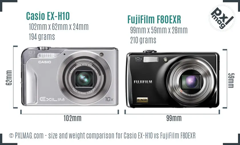 Casio EX-H10 vs FujiFilm F80EXR size comparison