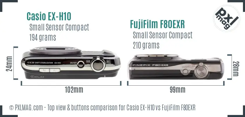 Casio EX-H10 vs FujiFilm F80EXR top view buttons comparison
