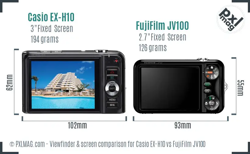 Casio EX-H10 vs FujiFilm JV100 Screen and Viewfinder comparison Casio EX-H10 vs FujiFilm JV100 Screen and Viewfinder comparison
