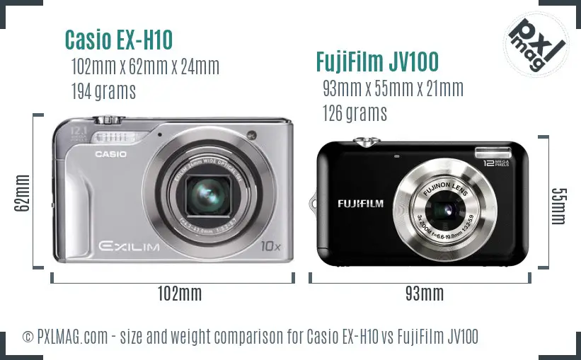Casio EX-H10 vs FujiFilm JV100 size comparison Casio EX-H10 vs FujiFilm JV100 size comparison