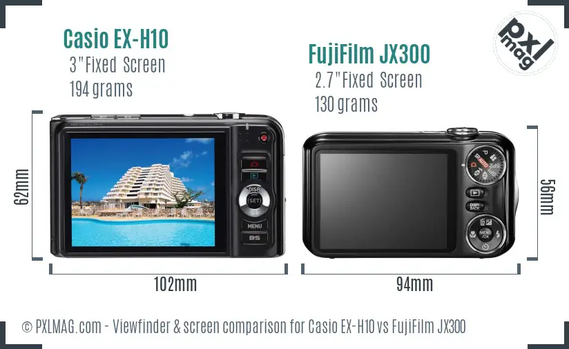 Casio EX-H10 vs FujiFilm JX300 Screen and Viewfinder comparison