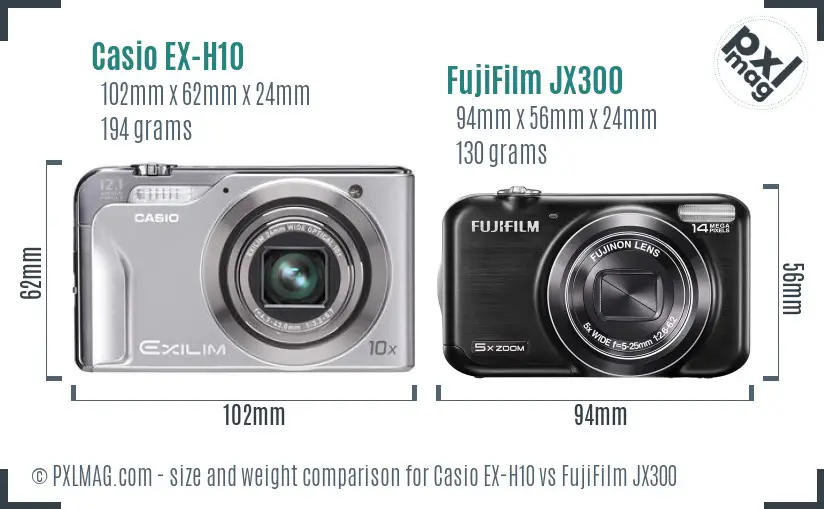 Casio EX-H10 vs FujiFilm JX300 size comparison