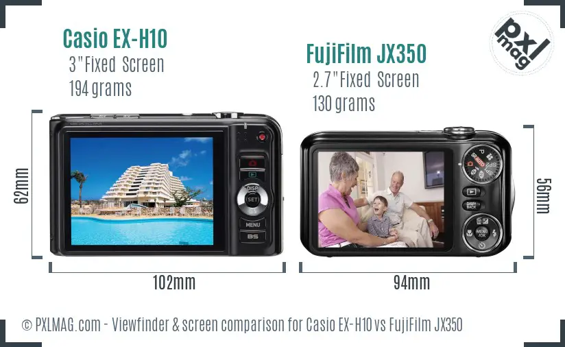 Casio EX-H10 vs FujiFilm JX350 Screen and Viewfinder comparison Casio EX-H10 vs FujiFilm JX350 Screen and Viewfinder comparison