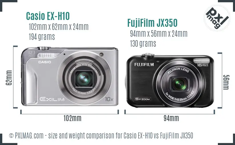 Casio EX-H10 vs FujiFilm JX350 size comparison Casio EX-H10 vs FujiFilm JX350 size comparison