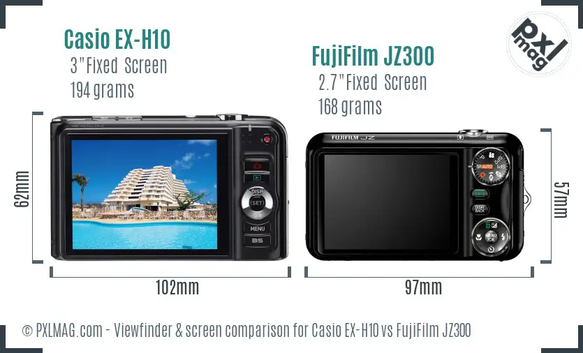 Casio EX-H10 vs FujiFilm JZ300 Screen and Viewfinder comparison