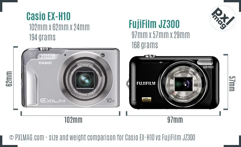 Casio EX-H10 vs FujiFilm JZ300 size comparison