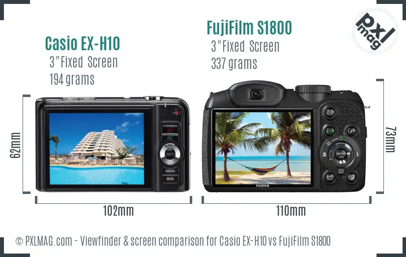 Casio EX-H10 vs FujiFilm S1800 Screen and Viewfinder comparison Casio EX-H10 vs FujiFilm S1800 Screen and Viewfinder comparison