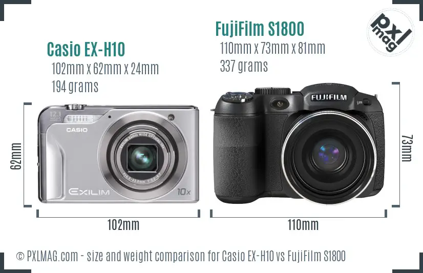Casio EX-H10 vs FujiFilm S1800 size comparison Casio EX-H10 vs FujiFilm S1800 size comparison