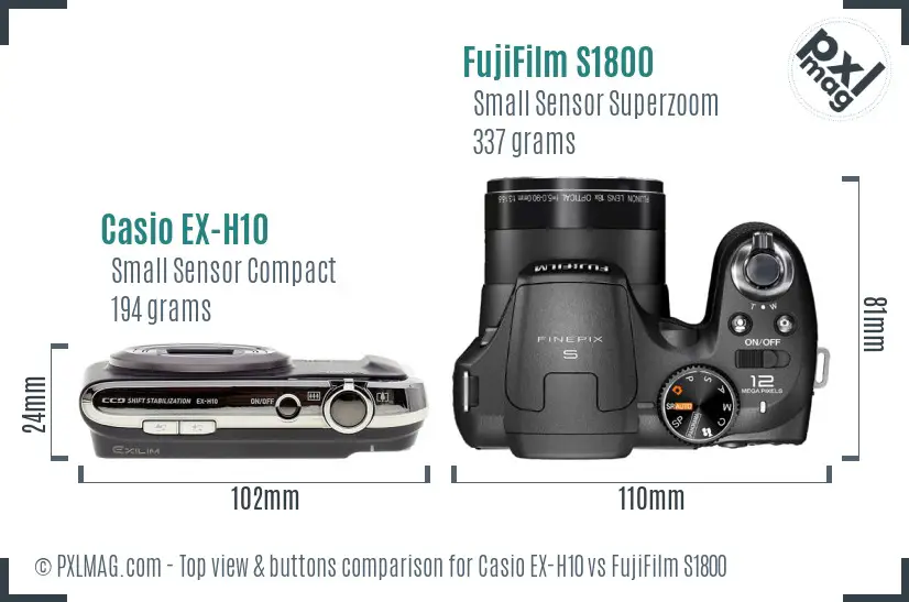 Casio EX-H10 vs FujiFilm S1800 top view buttons comparison Casio EX-H10 vs FujiFilm S1800 top view buttons comparison