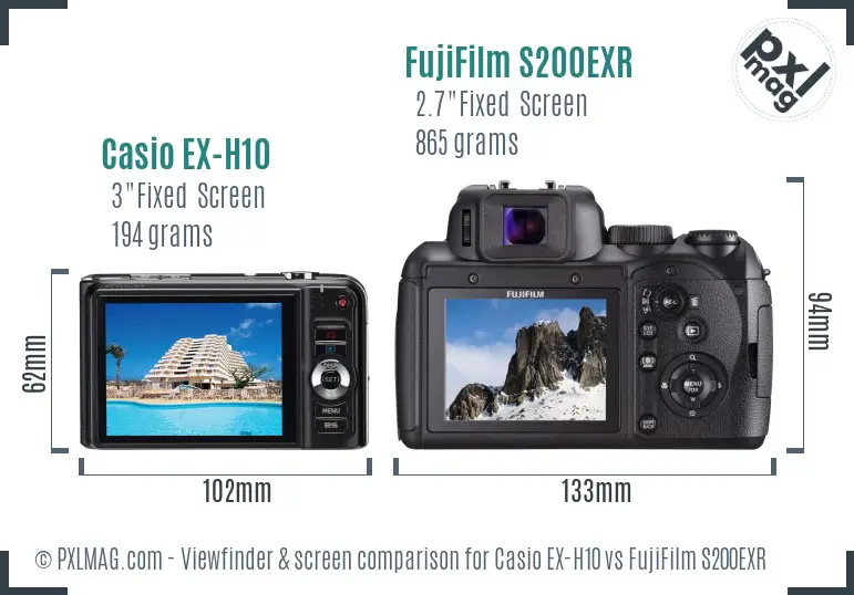 Casio EX-H10 vs FujiFilm S200EXR Screen and Viewfinder comparison