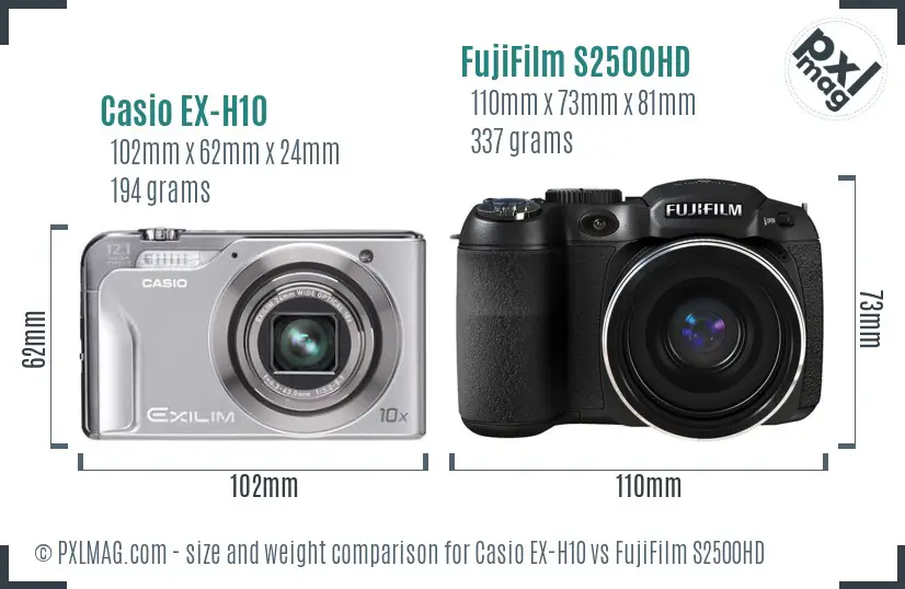 Casio EX-H10 vs FujiFilm S2500HD size comparison