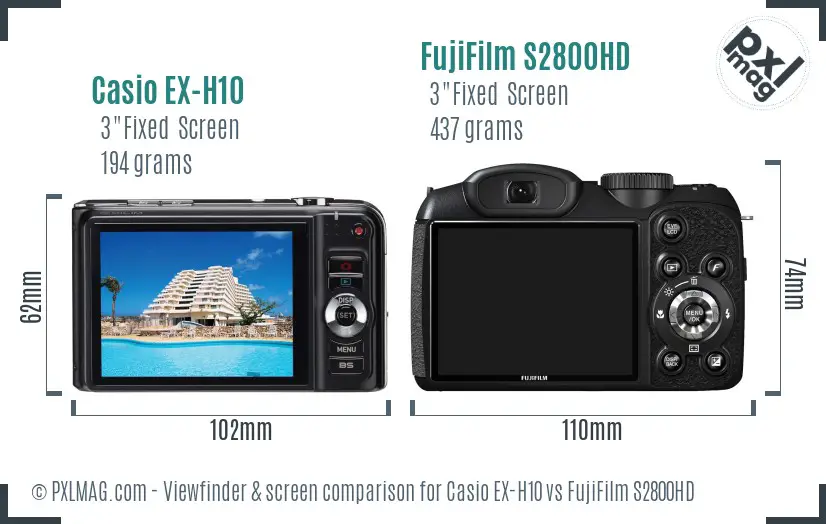 Casio EX-H10 vs FujiFilm S2800HD Screen and Viewfinder comparison Casio EX-H10 vs FujiFilm S2800HD Screen and Viewfinder comparison