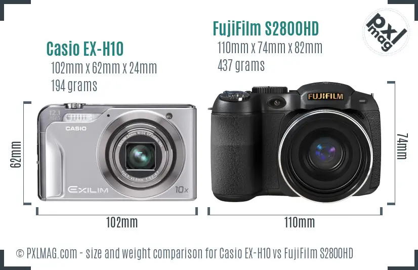 Casio EX-H10 vs FujiFilm S2800HD size comparison Casio EX-H10 vs FujiFilm S2800HD size comparison