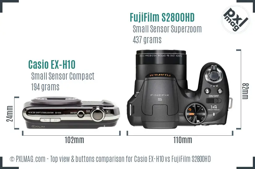 Casio EX-H10 vs FujiFilm S2800HD top view buttons comparison Casio EX-H10 vs FujiFilm S2800HD top view buttons comparison