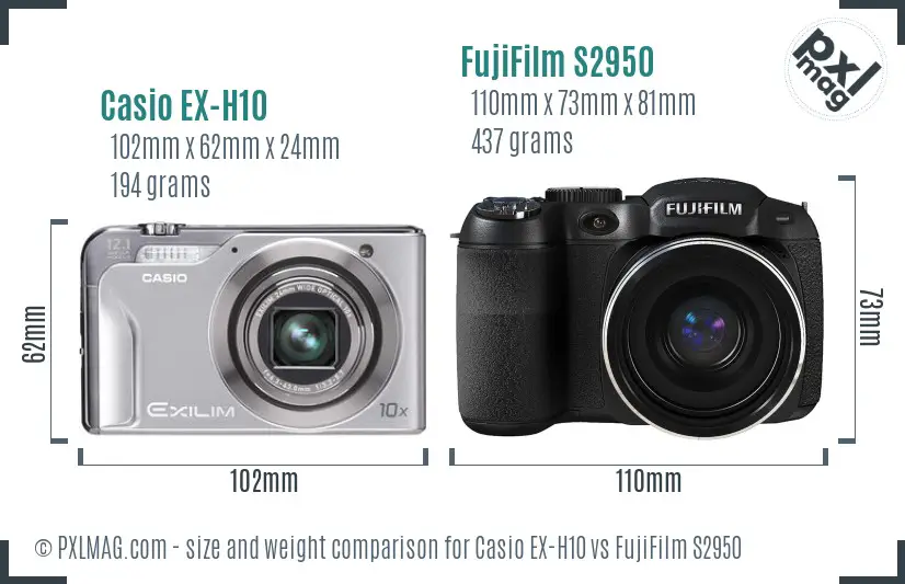 Casio EX-H10 vs FujiFilm S2950 size comparison Casio EX-H10 vs FujiFilm S2950 size comparison