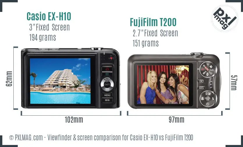 Casio EX-H10 vs FujiFilm T200 Screen and Viewfinder comparison Casio EX-H10 vs FujiFilm T200 Screen and Viewfinder comparison