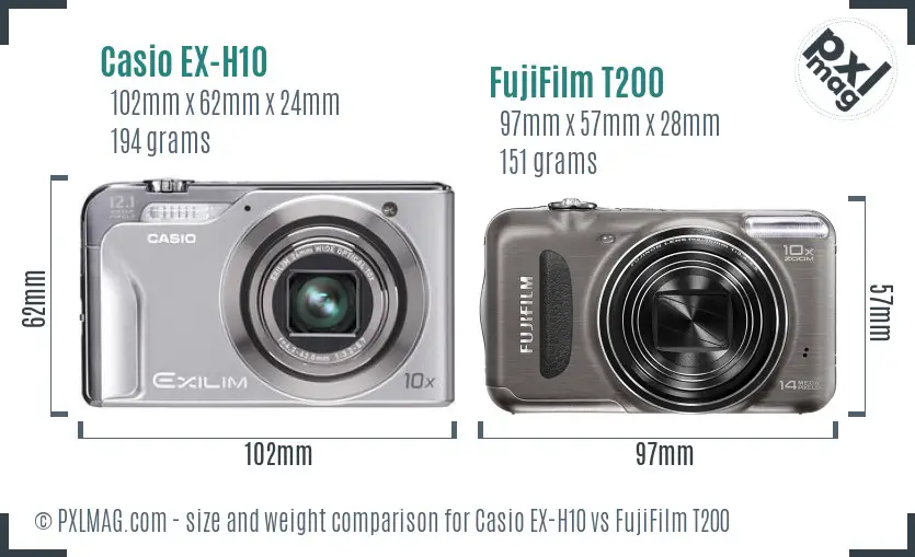 Casio EX-H10 vs FujiFilm T200 size comparison Casio EX-H10 vs FujiFilm T200 size comparison
