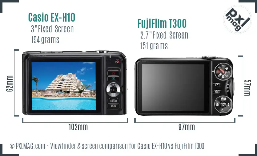 Casio EX-H10 vs FujiFilm T300 Screen and Viewfinder comparison