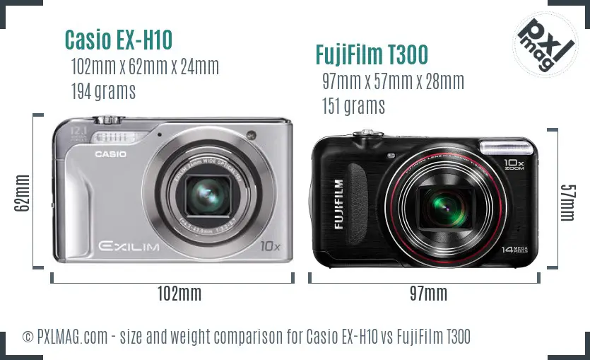 Casio EX-H10 vs FujiFilm T300 size comparison