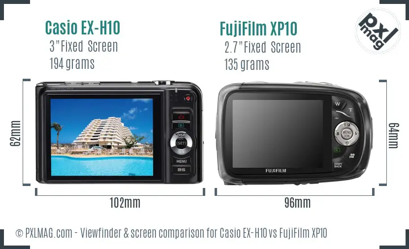 Casio EX-H10 vs FujiFilm XP10 Screen and Viewfinder comparison