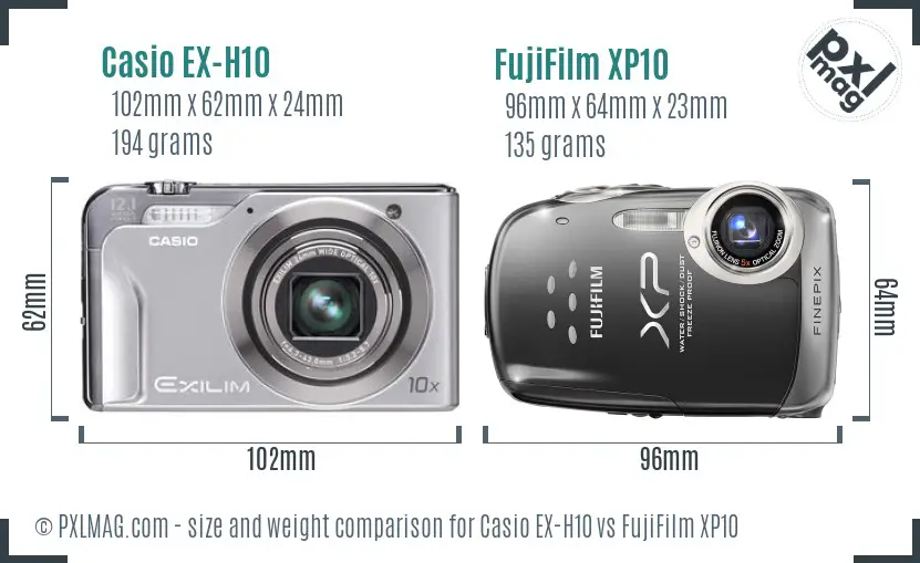 Casio EX-H10 vs FujiFilm XP10 size comparison