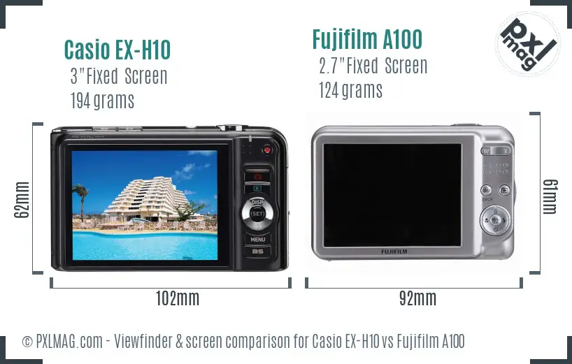 Casio EX-H10 vs Fujifilm A100 Screen and Viewfinder comparison