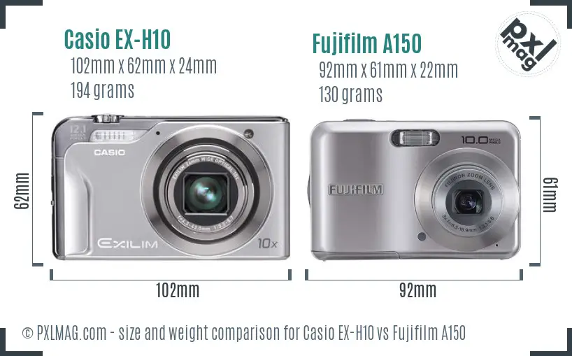 Casio EX-H10 vs Fujifilm A150 size comparison Casio EX-H10 vs Fujifilm A150 size comparison