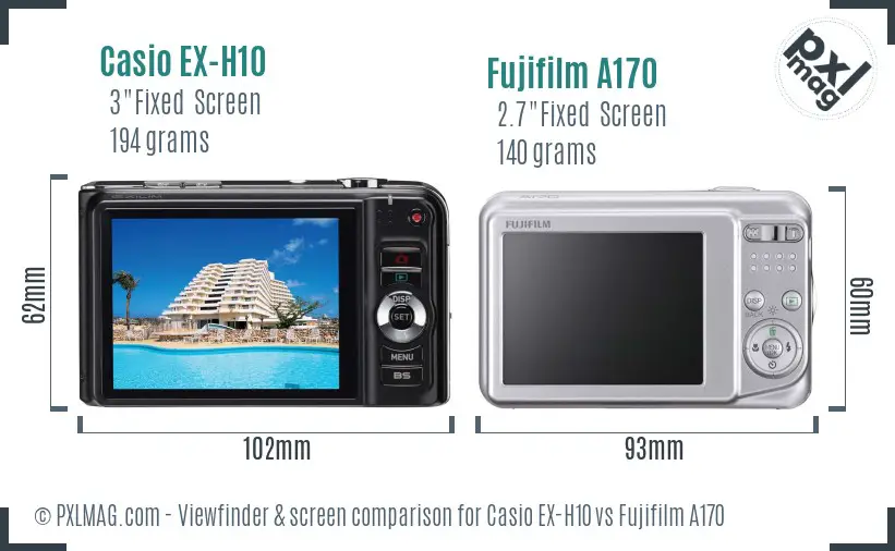 Casio EX-H10 vs Fujifilm A170 Screen and Viewfinder comparison