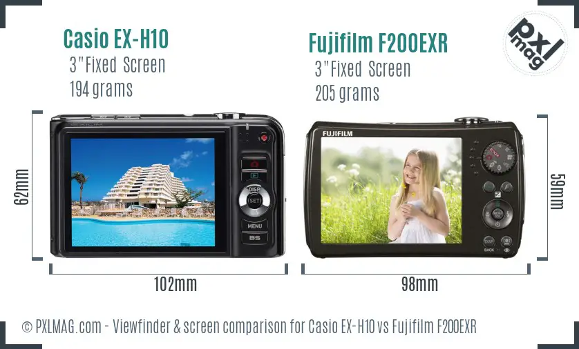 Casio EX-H10 vs Fujifilm F200EXR Screen and Viewfinder comparison