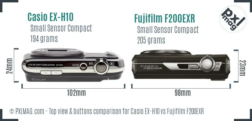 Casio EX-H10 vs Fujifilm F200EXR top view buttons comparison